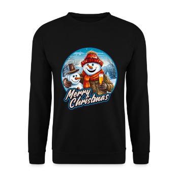 Lustiger Schneemann mit Bier Weihnachtsfest - Unisex Pullover - Schwarz - Vorne - Alina (178cm) & Michal (187cm)