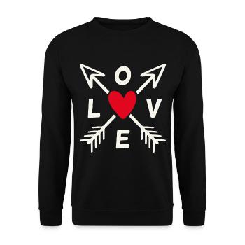 Love mit Pfeilen und rotem Herz - Unisex Pullover - Schwarz - Vorne - Alina (178cm) & Michal (187cm)
