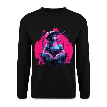 Wunderschöne Frau am Meer im Pin-Up Style - Unisex Pullover - Schwarz - Vorne - Alina (178cm) & Michal (187cm)