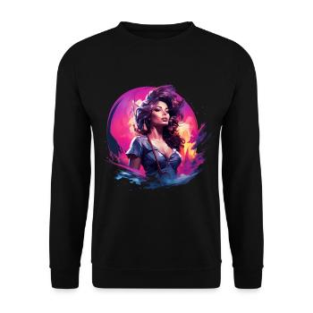 Wunderschöne Frau am Meer im Pin-Up Style - Unisex Pullover - Schwarz - Vorne - Alina (178cm) & Michal (187cm)