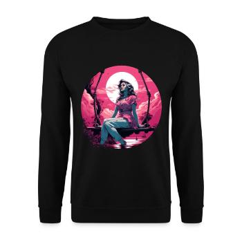 Pinup Girl Schaukel Sonnenuntergang - Unisex Pullover - Schwarz - Vorne - Alina (178cm) & Michal (187cm)