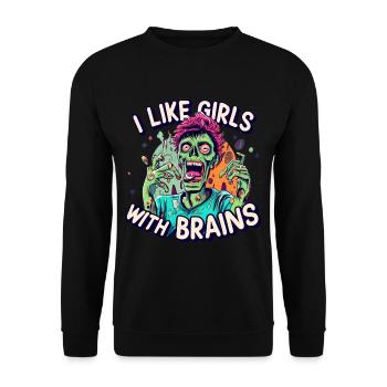 J’AIME LES FILLES AVEC UN CERVEAU Costume d’Halloween zombie - Sweat-shirt Unisexe - noir - Devant - Alina (178cm) & Michal (187cm)