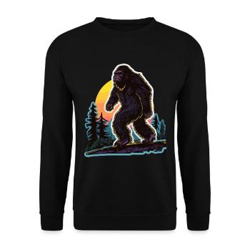 Bigfoot Yeti Halloween Nachtkostüm Waldhügel - Unisex Pullover - Schwarz - Vorne - Alina (178cm) & Michal (187cm)