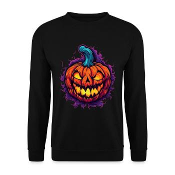 Gruseliger Bunter Halloween Kürbis - Unisex Pullover - Schwarz - Vorne - Alina (178cm) & Michal (187cm)