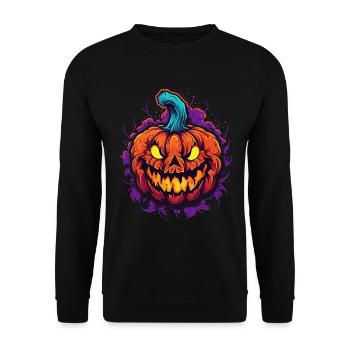 Gruseliger Bunter Halloween Kürbis - Unisex Pullover - Schwarz - Vorne - Alina (178cm) & Michal (187cm)