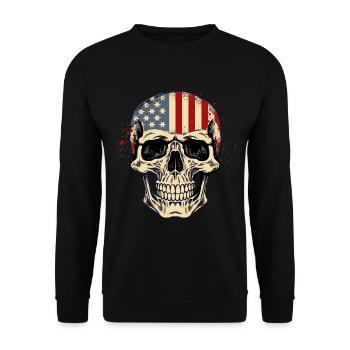 Skull with American flag - Unisex Sweatshirt - black - Front - Alina (178cm) & Michal (187cm)