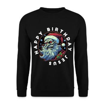 Ugly Christmas Happy Birthday Jesus Weihnachten - Unisex Pullover - Schwarz - Vorne - Alina (178cm) & Michal (187cm)
