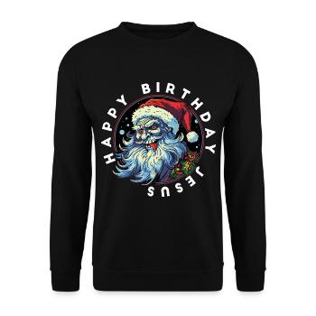 Ugly Christmas Happy Birthday Jesus Weihnachten - Unisex Pullover - Schwarz - Vorne - Alina (178cm) & Michal (187cm)