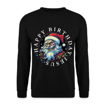 Ugly Christmas Happy Birthday Jesus Weihnachten - Unisex Pullover - Schwarz - Vorne - Alina (178cm) & Michal (187cm)