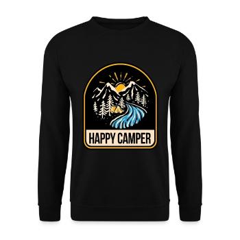 Happy Camper Camping Tente Feu de Camp - Sweat-shirt Unisexe - noir - Devant - Alina (178cm) & Michal (187cm)
