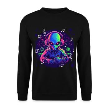 Alien with headphones Extraterrestrial DJ Music - Unisex Sweatshirt - black - Front - Alina (178cm) & Michal (187cm)