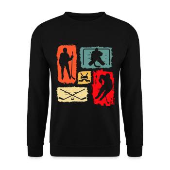 Eishockey Spieler Torwart Retro Vintage - Unisex Pullover - Schwarz - Vorne - Alina (178cm) & Michal (187cm)