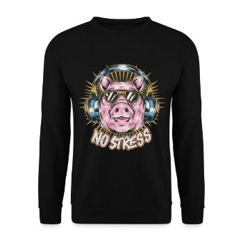 Cochon avec des écouteurs Drôle de dicton PAS DE STRESS - Sweat-shirt Unisexe - noir - Devant - Alina (178cm) & Michal (187cm)