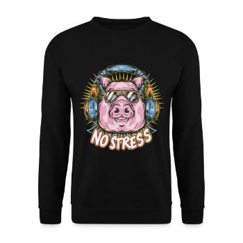 Cochon avec des écouteurs Drôle de dicton PAS DE STRESS - Sweat-shirt Unisexe - noir - Devant - Alina (178cm) & Michal (187cm)