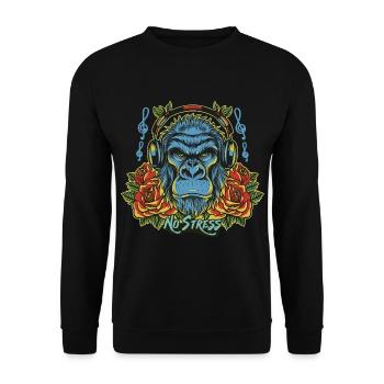 Gorille avec des écouteurs Drôle de dicton NO STRESS - Sweat-shirt Unisexe - noir - Devant - Alina (178cm) & Michal (187cm)