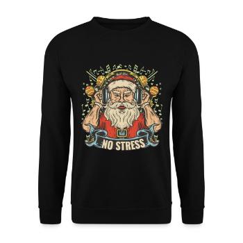 Santa Claus with headphones saying NO STRESS - Unisex Sweatshirt - black - Front - Alina (178cm) & Michal (187cm)