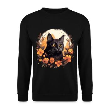 Süße Katze mit Blumen Tiermotiv Katzenliebhaber - Unisex Pullover - Schwarz - Vorne - Alina (178cm) & Michal (187cm)