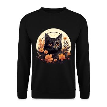 Süße Katze mit Blumen Tiermotiv Katzenliebhaber - Unisex Pullover - Schwarz - Vorne - Alina (178cm) & Michal (187cm)