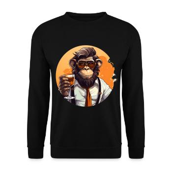 Cooler Affe mit Getränk Lustige Tiere Schimpanse - Unisex Pullover - Schwarz - Vorne - Alina (178cm) & Michal (187cm)