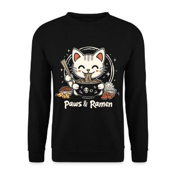Funny Cat Paws and Ramen Kawai - Unisex Sweatshirt - black - Front - Alina (178cm) & Michal (187cm)