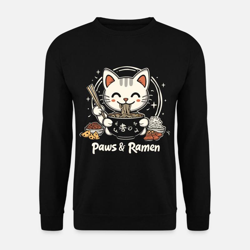 Lustige Katze Paws and Ramen Kawai - Unisex Pullover - Schwarz