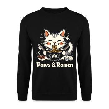Funny Cat Paws and Ramen Kawai - Unisex Sweatshirt - black - Front - Alina (178cm) & Michal (187cm)
