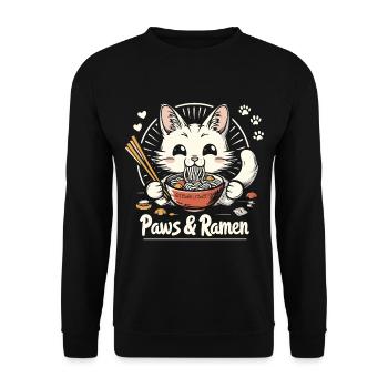 Funny Cat Paws and Ramen Kawai - Unisex Sweatshirt - black - Front - Alina (178cm) & Michal (187cm)