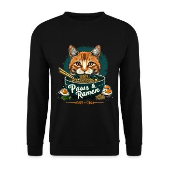 Funny Cat Paws and Ramen Kawai - Unisex Sweatshirt - black - Front - Alina (178cm) & Michal (187cm)