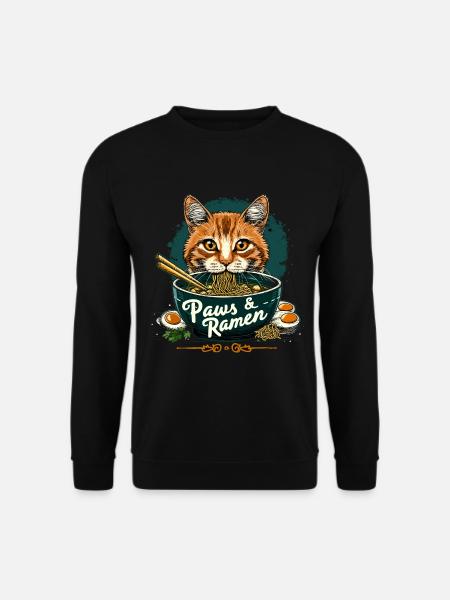Lustige Katze Paws and Ramen Kawai - Unisex Pullover - Schwarz