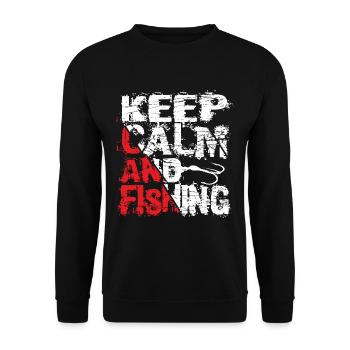 Keep Calm And Fishing Angler Fischer Sprüche - Unisex Pullover - Schwarz - Vorne - Alina (178cm) & Michal (187cm)