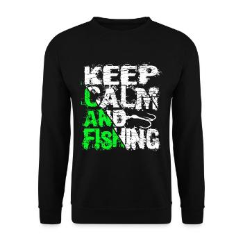 Keep Calm And Fishing Angler Fischer Sprüche - Unisex Pullover - Schwarz - Vorne - Alina (178cm) & Michal (187cm)