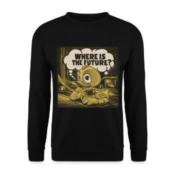 Nachdenkliche Gelbe Plastikente Ente - Unisex Pullover - Schwarz - Vorne - Alina (178cm) & Michal (187cm)