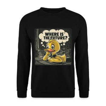Nachdenkliche Gelbe Plastikente Ente - Unisex Pullover - Schwarz - Vorne - Alina (178cm) & Michal (187cm)