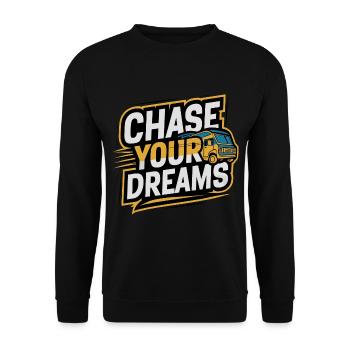 Wohnmobil Caravan Spruch Chase Your Dreams Urlaub - Unisex Pullover - Schwarz - Vorne - Alina (178cm) & Michal (187cm)