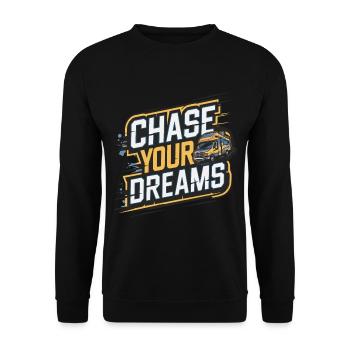 Wohnmobil Caravan Spruch Chase Your Dreams Urlaub - Unisex Pullover - Schwarz - Vorne - Alina (178cm) & Michal (187cm)