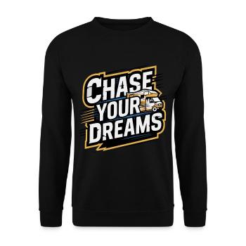 Wohnmobil Caravan Spruch Chase Your Dreams Urlaub - Unisex Pullover - Schwarz - Vorne - Alina (178cm) & Michal (187cm)