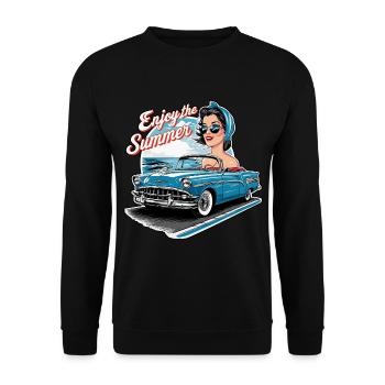 Cabrio Frau Enjoy the Summer 1950er 1960er - Unisex Pullover - Schwarz - Vorne - Alina (178cm) & Michal (187cm)