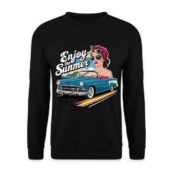 Cabrio Frau Enjoy the Summer 1950er 1960er - Unisex Pullover - Schwarz - Vorne - Alina (178cm) & Michal (187cm)