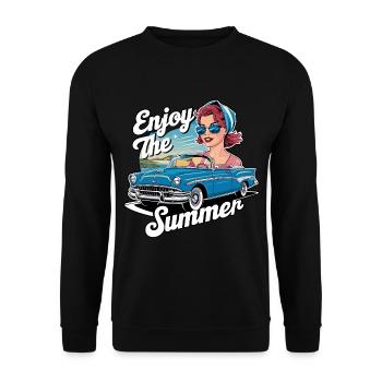 Cabrio Frau Enjoy the Summer 1950er 1960er - Unisex Pullover - Schwarz - Vorne - Alina (178cm) & Michal (187cm)