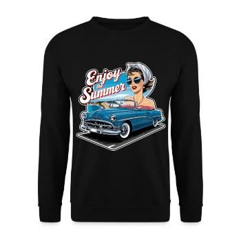 Cabrio Frau Enjoy the Summer 1950er 1960er - Unisex Pullover - Schwarz - Vorne - Alina (178cm) & Michal (187cm)