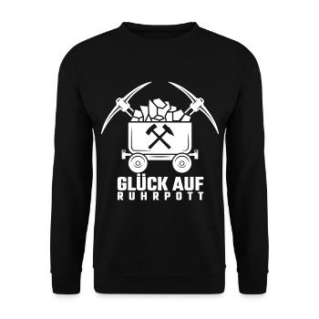 Ruhrpott Glück Auf Lore Bergbau Bergarbeiter - Unisex Pullover - Schwarz - Vorne - Alina (178cm) & Michal (187cm)