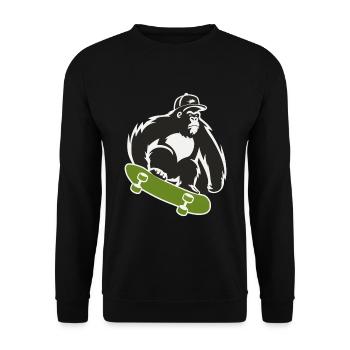 Skateboard Skateboarder Skater Gorilla Affe Tier - Unisex Pullover - Schwarz - Vorne - Alina (178cm) & Michal (187cm)