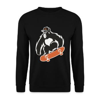 Skateboard Skateboarder Skater Gorilla Affe Tier - Unisex Pullover - Schwarz - Vorne - Alina (178cm) & Michal (187cm)