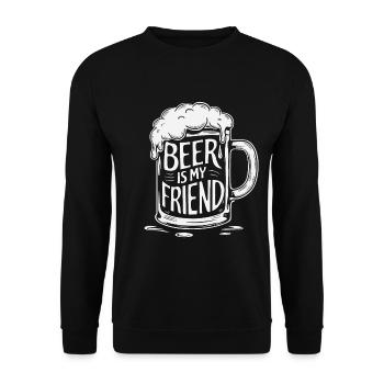 Bier Bierkrug Spruch Beer is my Friend - Unisex Pullover - Schwarz - Vorne - Alina (178cm) & Michal (187cm)