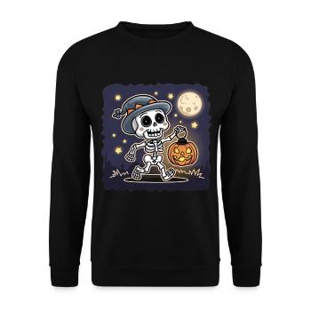 Cute Skeleton with Pumpkin Lantern Halloween - Unisex Sweatshirt - black - Front - Alina (178cm) & Michal (187cm)