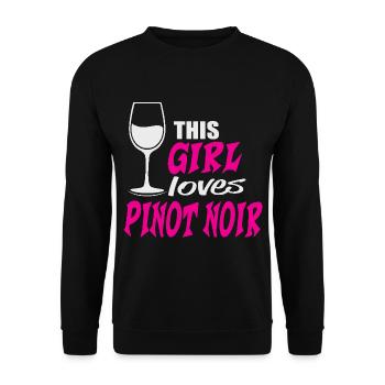 This Girl loves Pinot Noir Rotwein Spruch - Unisex Pullover - Schwarz - Vorne - Alina (178cm) & Michal (187cm)
