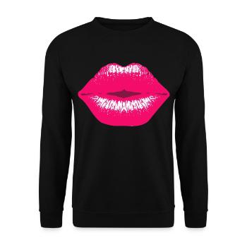 Pinker Kussmund Lipstick Lippenstift Schmatzer lip - Unisex Pullover - Schwarz - Vorne - Alina (178cm) & Michal (187cm)