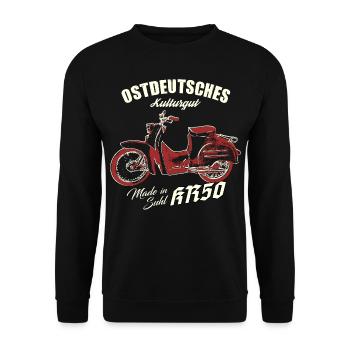 Simson KR50 - Ostdeutsches Kulturgut - Unisex Pullover - Schwarz - Vorne - Alina (178cm) & Michal (187cm)