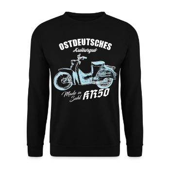 Simson KR50 - Ostdeutsches Kulturgut - DDR - Unisex Pullover - Schwarz - Vorne - Alina (178cm) & Michal (187cm)