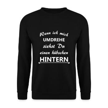 Lustiger Hintern Spruch - Unisex Pullover - Schwarz - Vorne - Alina (178cm) & Michal (187cm)